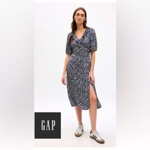 Gap puff sleeve ruffled midi dress